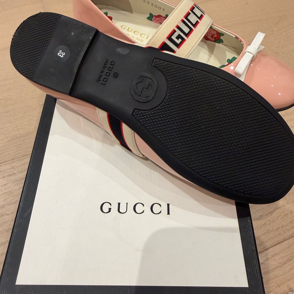 Gucci Blush Pink Flats with Logo Strap